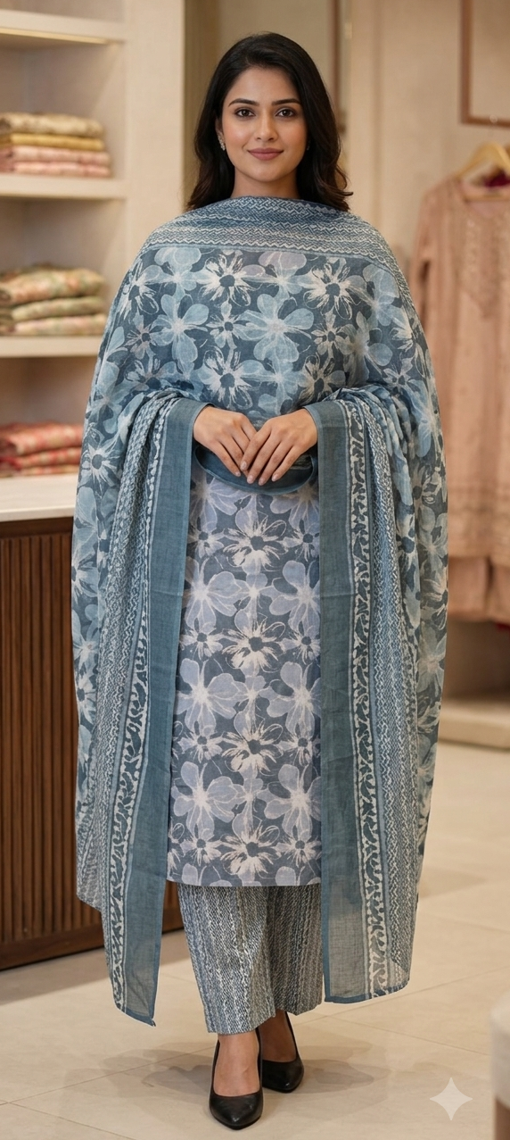 Powder Blue colour cotton fabric 3 piece suit (Z0916)