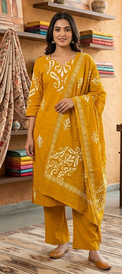 Yellow colour reyon cotton fabric 3 piece suit (Z0921)
