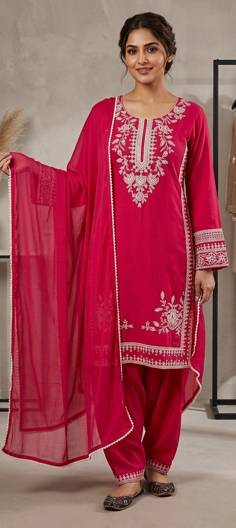 Pink colour reyon cotton fabric 3 piece suit (Z0927)
