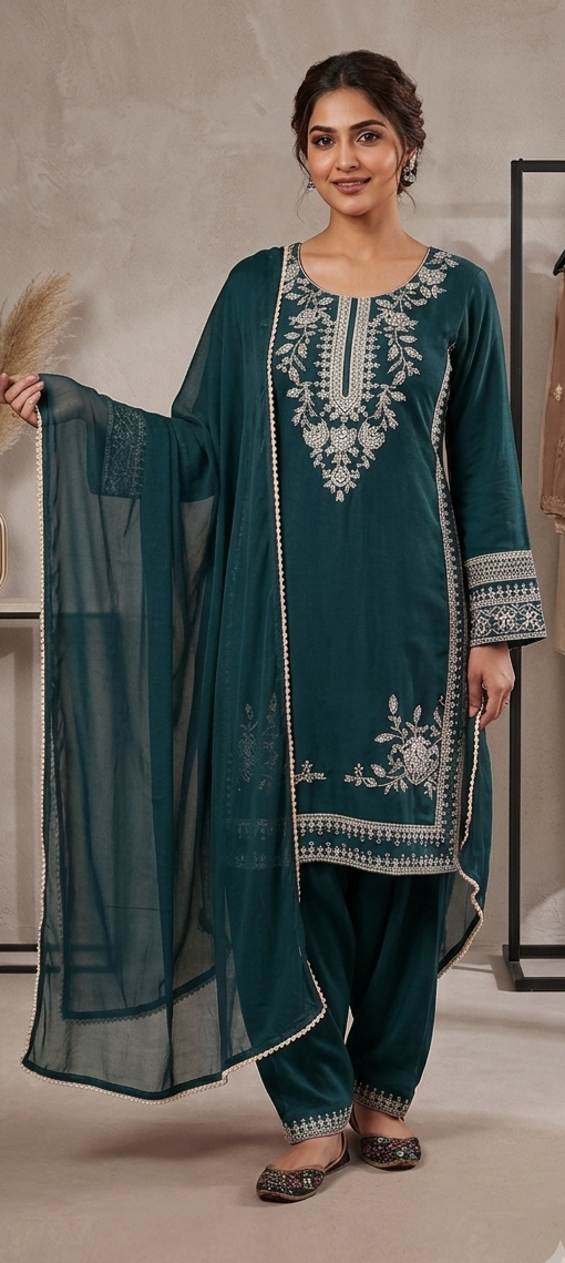 Dark green colour reyon cotton fabric 3 piece suit (Z0926)