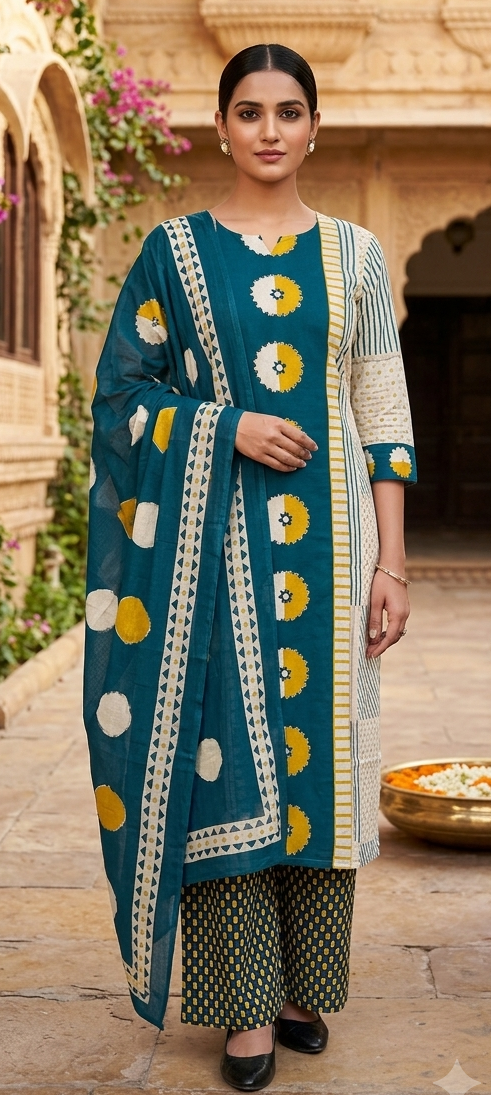 Blue colour reyon cotton fabric 3 piece suit (Z0930)