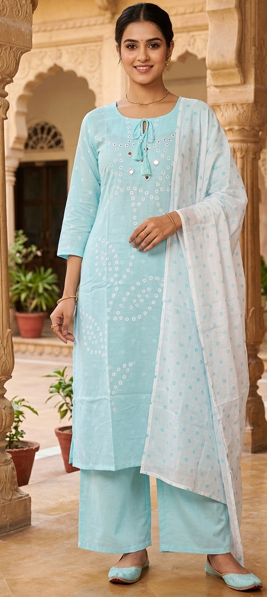 Powder blue malmal cotton 3 piece suit (Z0939)