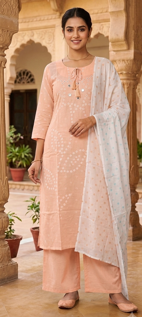 Orange colour malmal cotton 3 piece suit (Z0940)