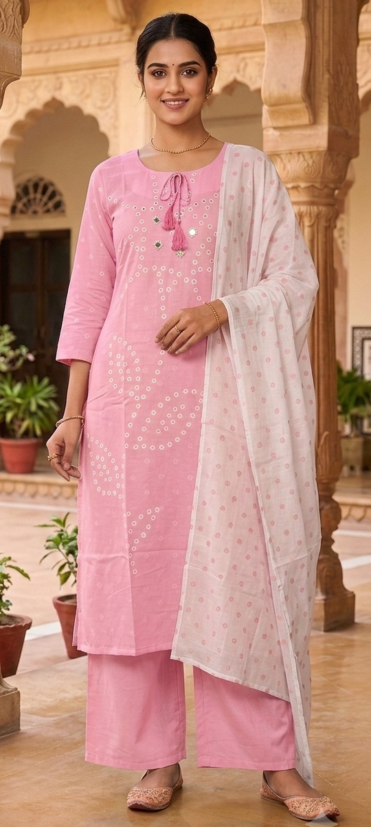 Pink colour malmal cotton 3 piece suit (Z0941)