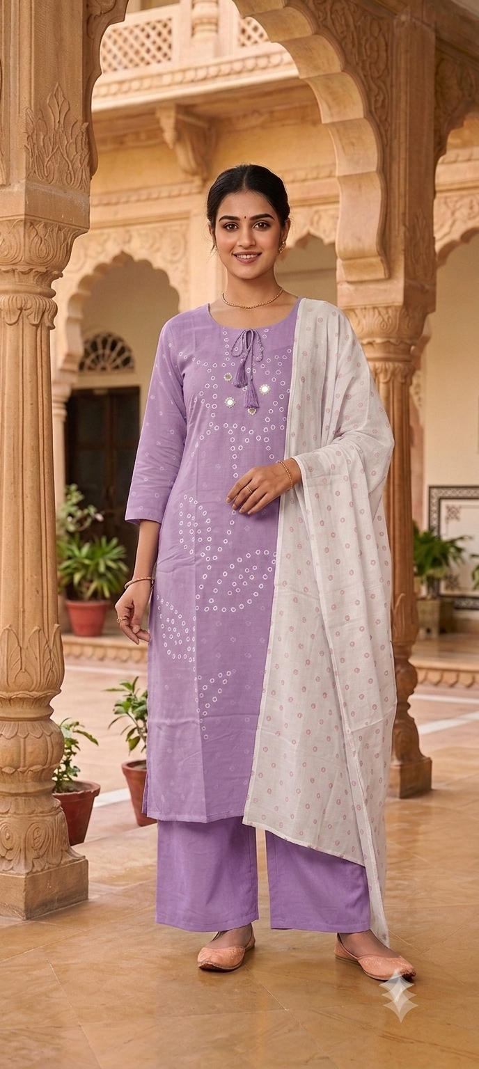 lavender colour malmal cotton 3 piece suit (Z0943)