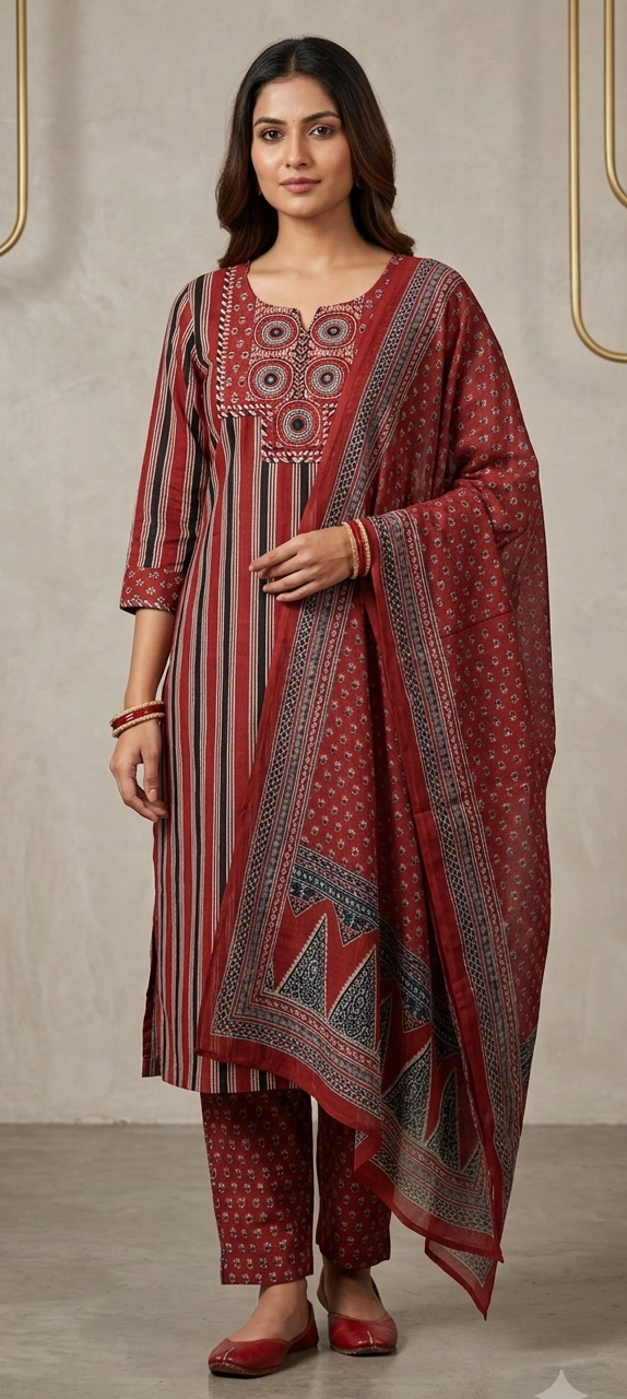 Rust colour reyon cotton fabric 3 piece suit (Z0946)