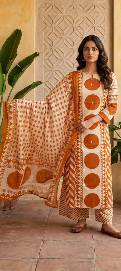 Orange colour reyon cotton fabric 3 piece suit (Z0948)