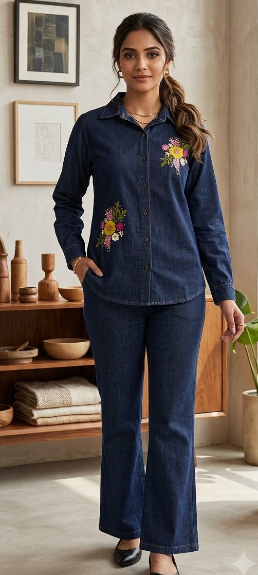 Dark blue colour denim fabric co-ordset (Z0951)