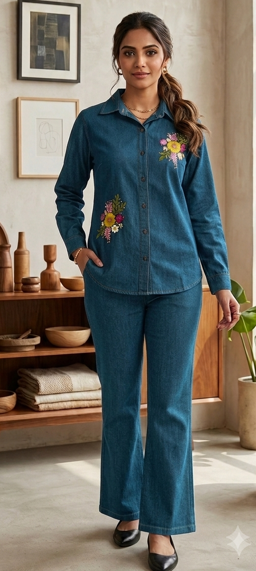 Indigo blue colour denim fabric co-ordset (Z0952)
