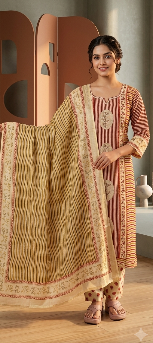 Cream colour pure cotton 3 piece suit (Z0953)