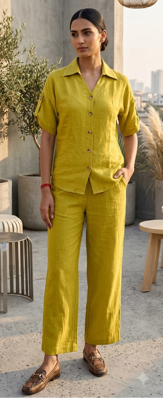 Yellow colour khadi cotton fabric co-ordset (Z0956)