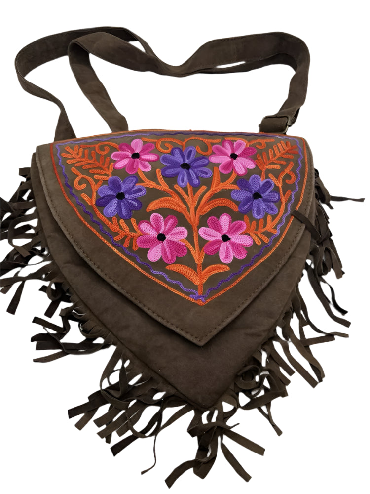 Hand Embroidery Crossbody Leather Purse Bag- Kashmiri
