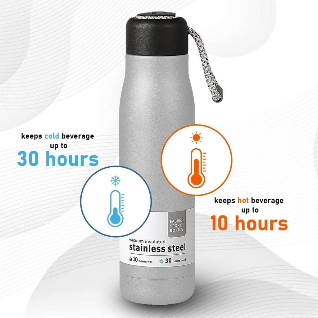 Double Wall Vacuum Insulated Water Bottle 550 ml Flask  (Pack of 1, Silver, Steel)