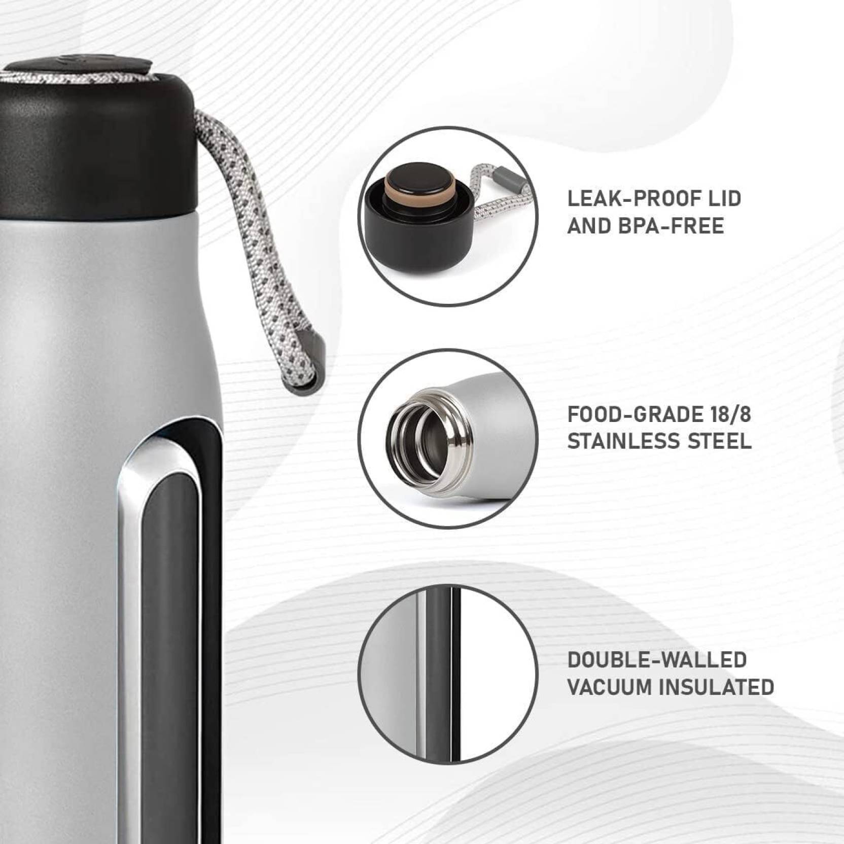 Double Wall Vacuum Insulated Water Bottle 550 ml Flask  (Pack of 1, Silver, Steel)