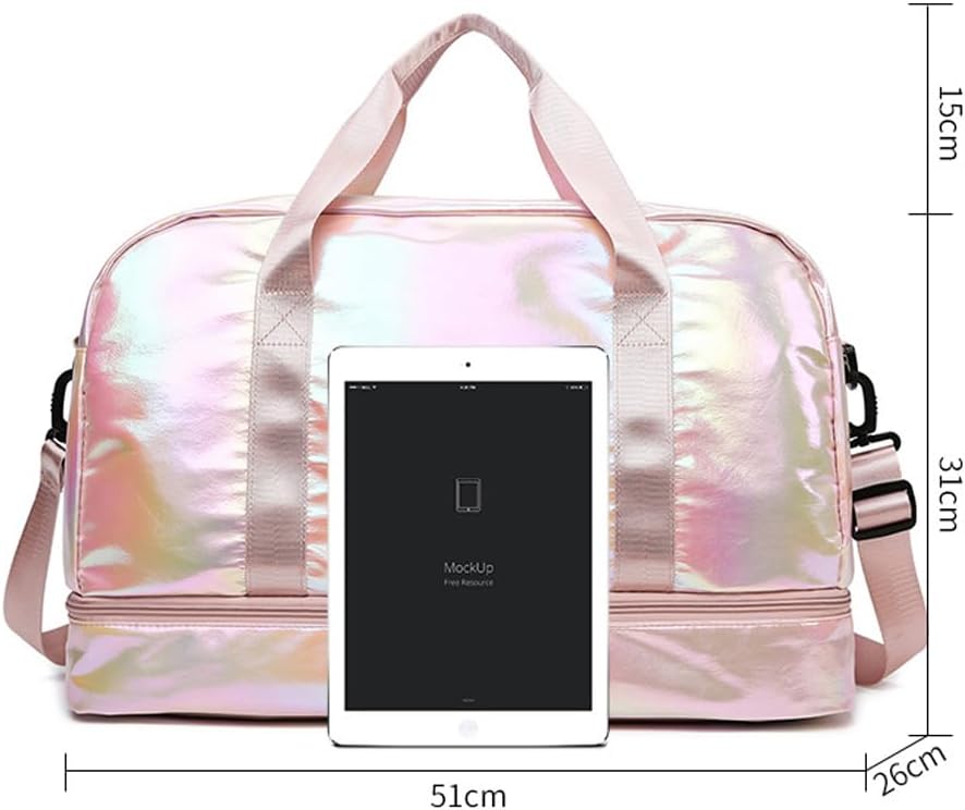 Sac de sport avec compartiment à chaussures et poche humide, sac de voyage, gymnastique, danse pour fille, sac de week-end pour femme, blanc, Sac de sport
