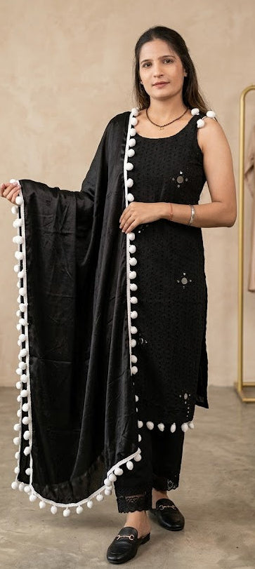 Black colour schifli fabric Partywear suit (Z0634)