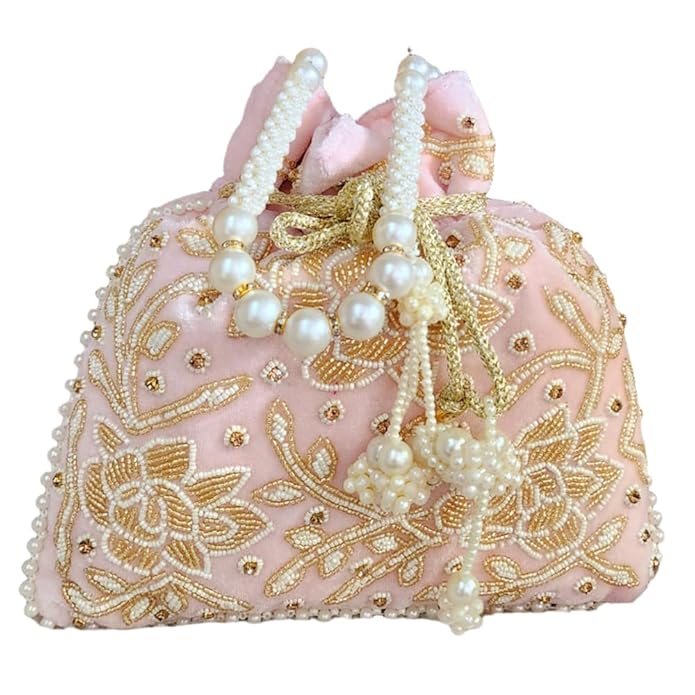 Pearl Handwork Premium Potli Bag for Women with Heavy Latkan