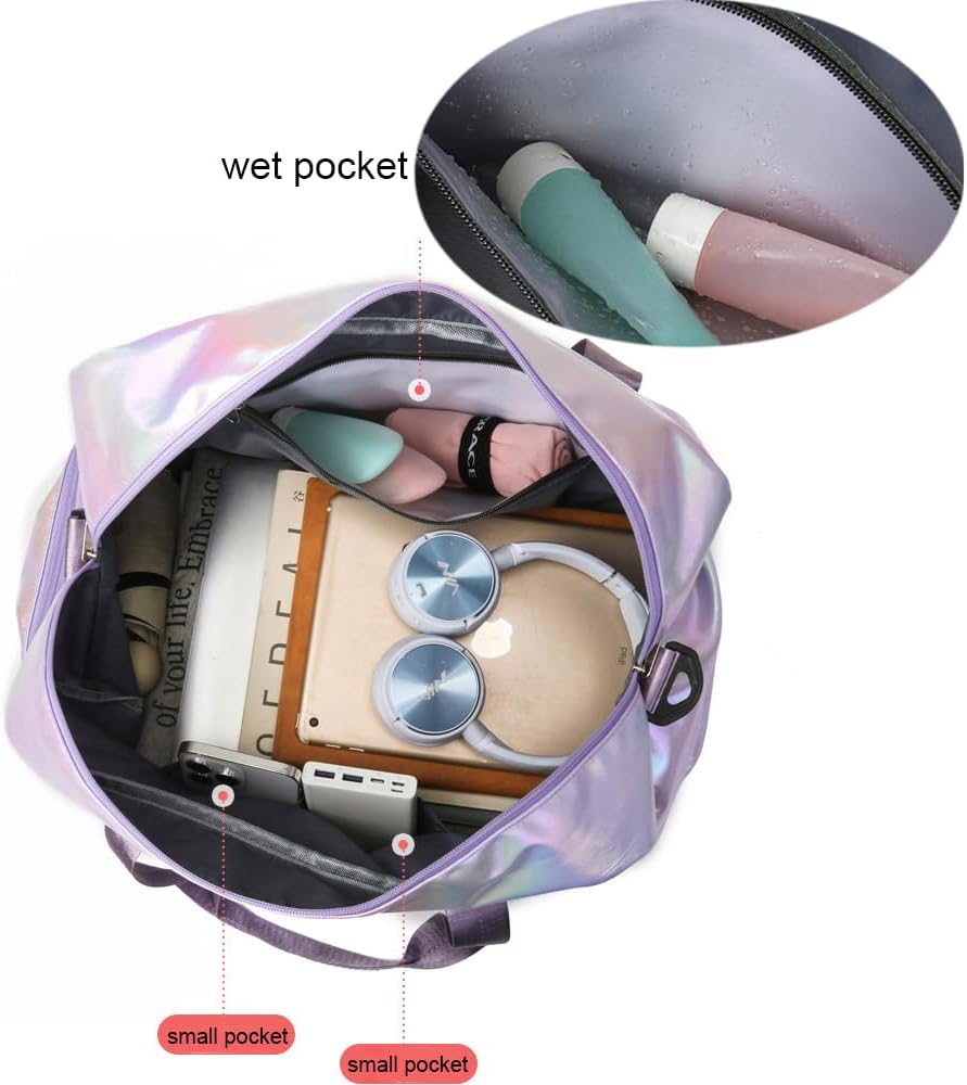 Sac de sport avec compartiment à chaussures et poche humide, sac de voyage, gymnastique, danse pour fille, sac de week-end pour femme, blanc, Sac de sport