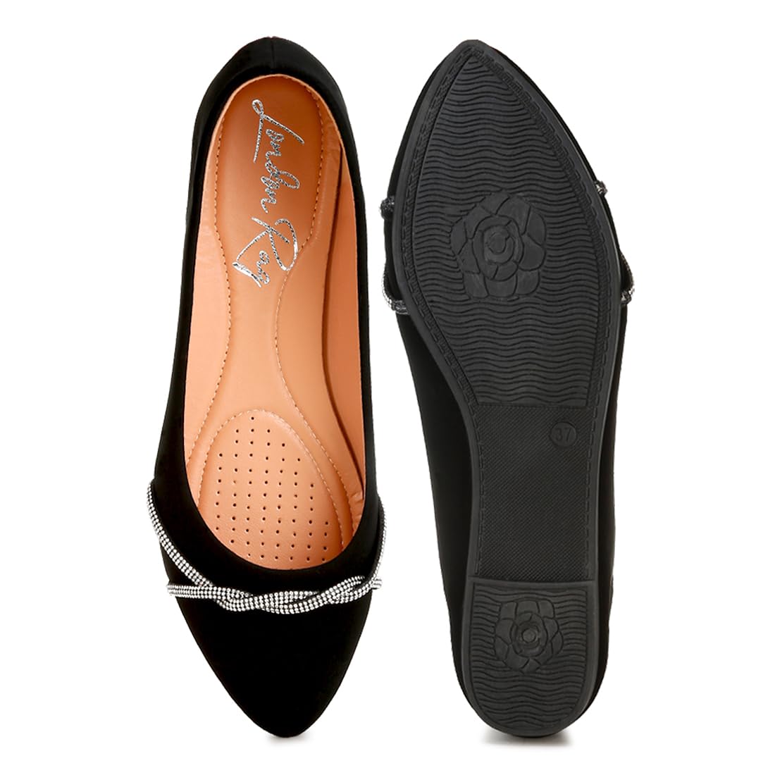 London Rag Rhinestone Faux Leather Ballerinas