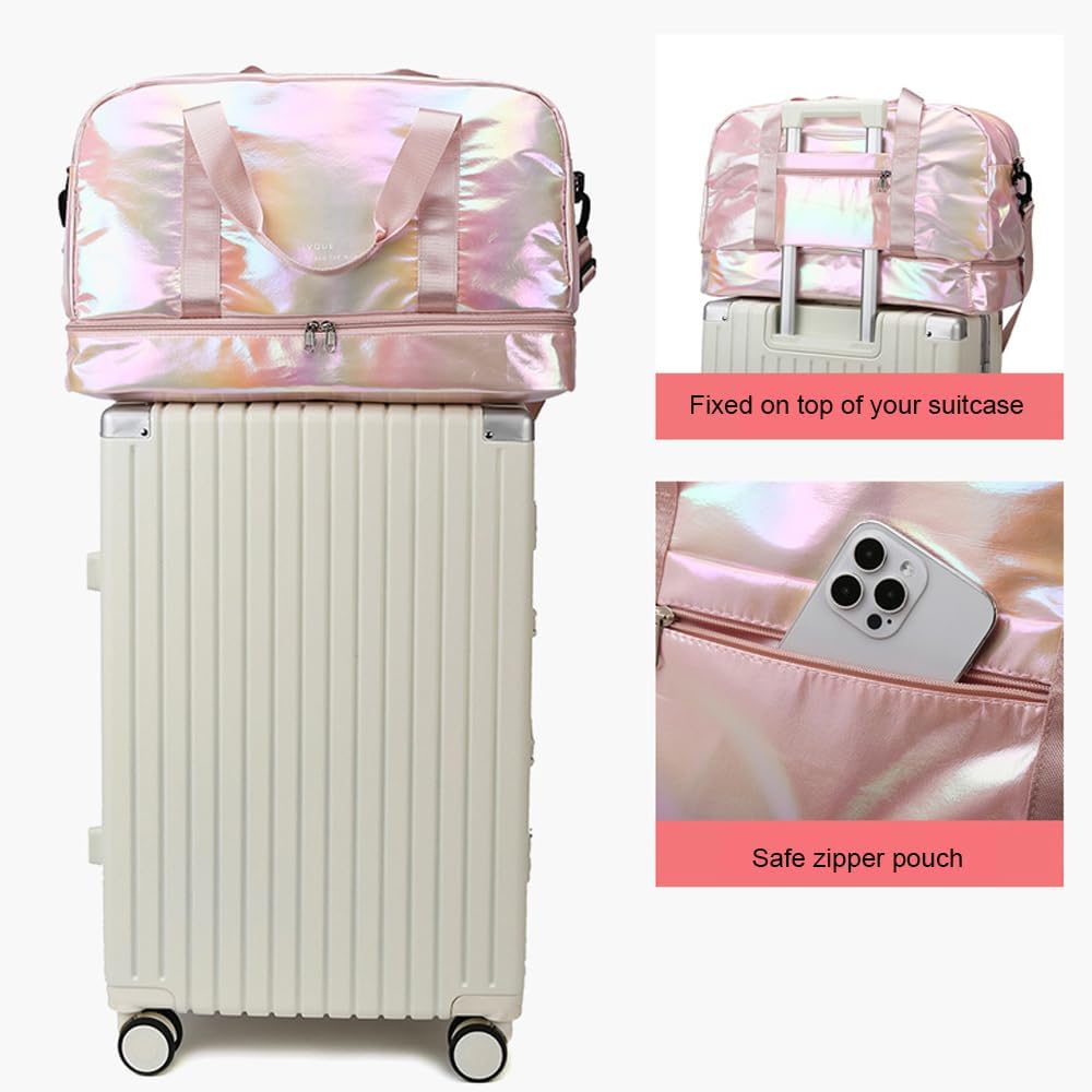 Sac de sport avec compartiment à chaussures et poche humide, sac de voyage, gymnastique, danse pour fille, sac de week-end pour femme, blanc, Sac de sport