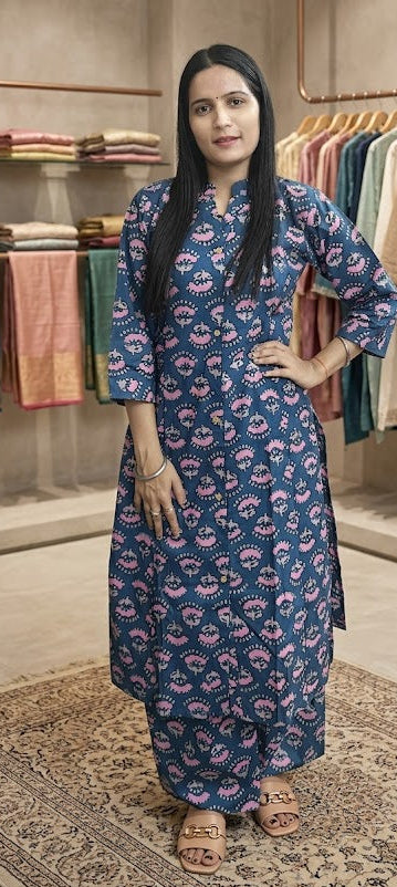 Blue colour cotton fabric 2 piece suit (Z0642)