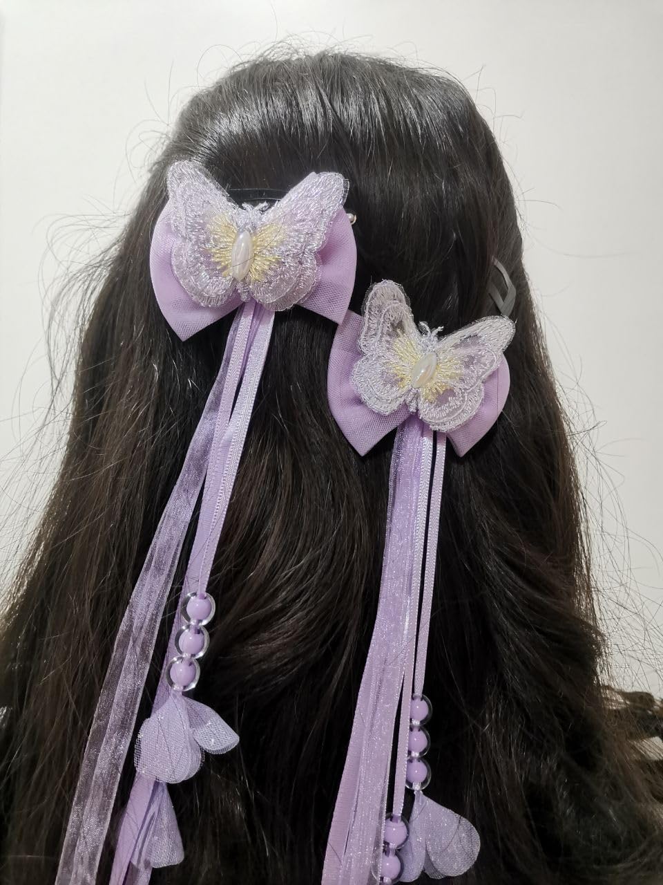 FROWWY Children's Hair Accessories – Bow Fringe Hairpin Streamer Pair, Antique Butterfly Tassel Hair Clips for Girls, Antique Bow Ribbon Hairpin (MULTI COLOUR) (4, STONE BUTTERFLY)