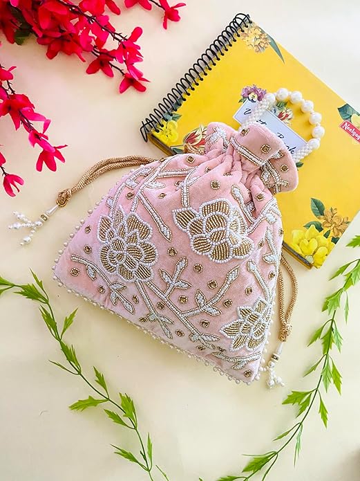 Pearl Handwork Premium Potli Bag for Women with Heavy Latkan