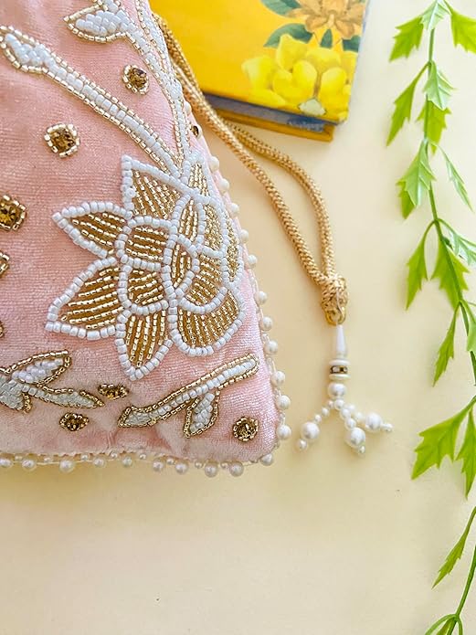 Pearl Handwork Premium Potli Bag for Women with Heavy Latkan