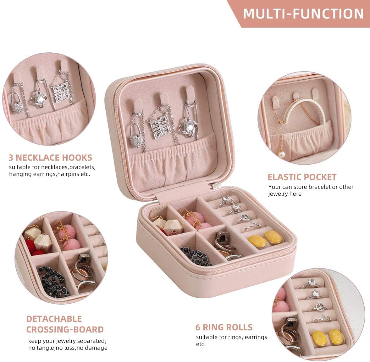 Fashion Jewellery Organisers Box PU Leather Storage Case for Rings, Earrings, Necklace - Travel Portable Jewelry Organizer for Women