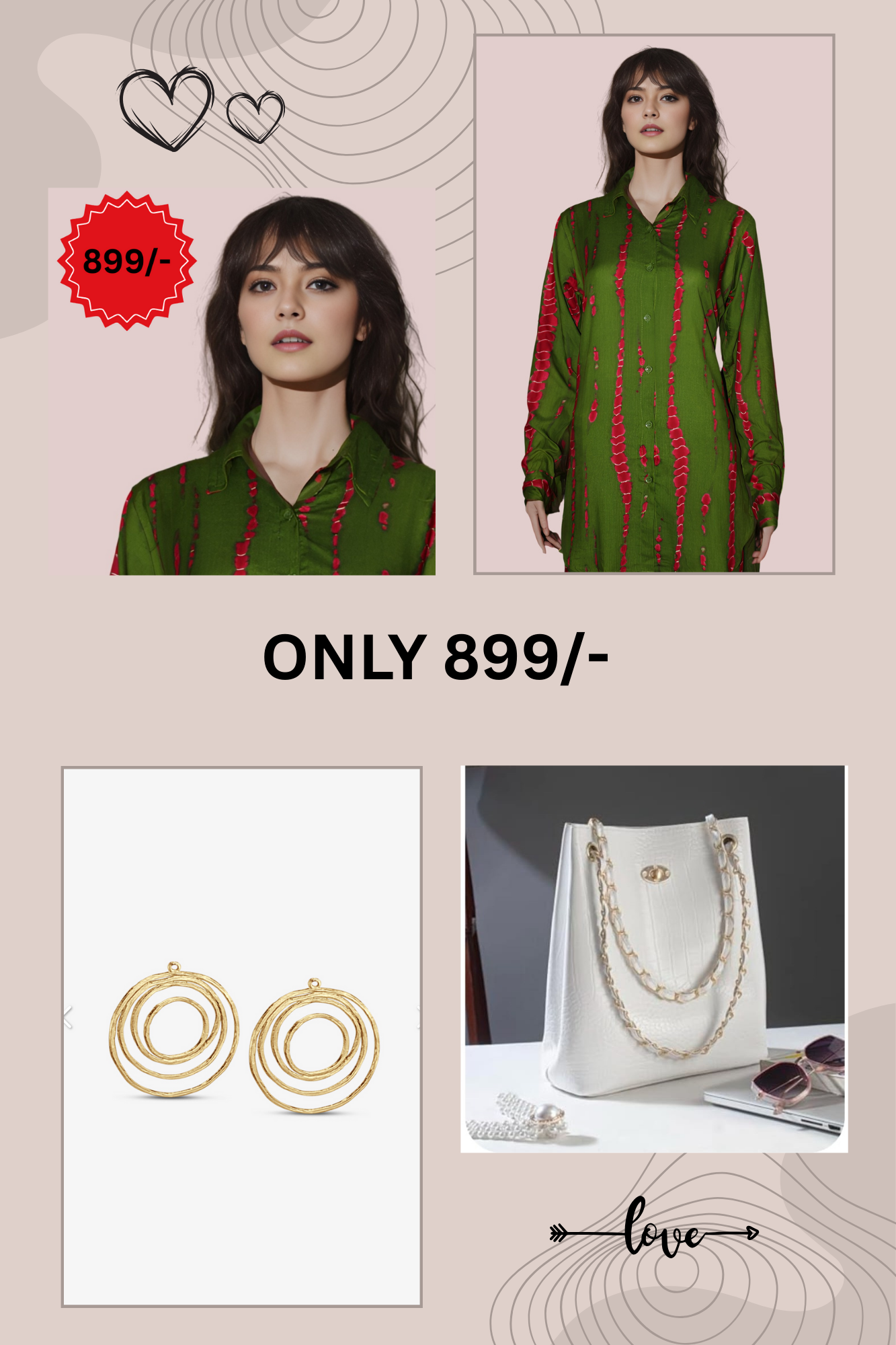 GREEN CORD SET , BEAUTIFUL BEG, EARING ONLY 899/-