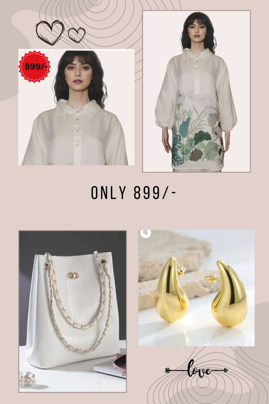 WHITE CORD SET,  BEAUTIFUL EARING & HAND BEG ONLY 899/-