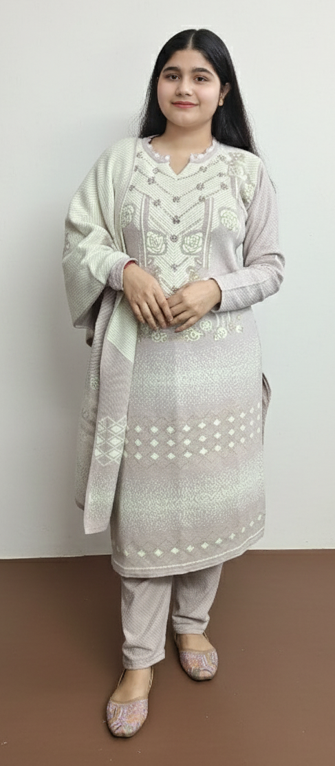 White colour with light levender  combination 3 Piece suit (ZO439)