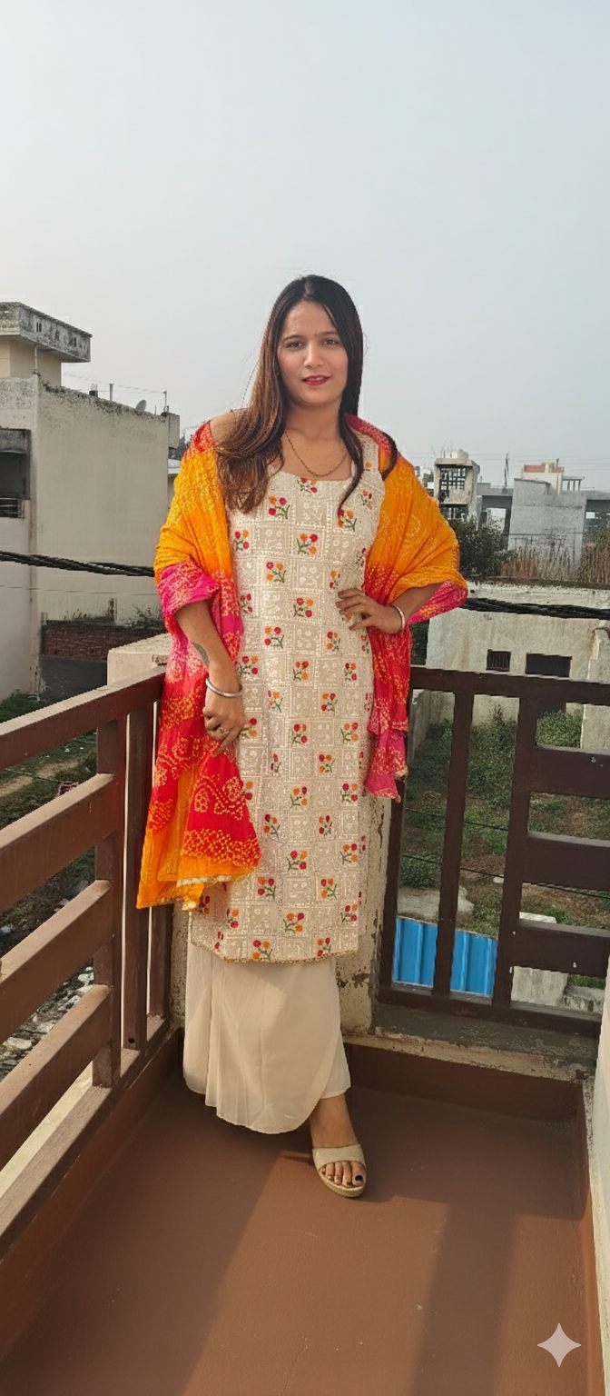 Ethnic Elegance Off White Colour Kurti and Plazzo set (ZO418)