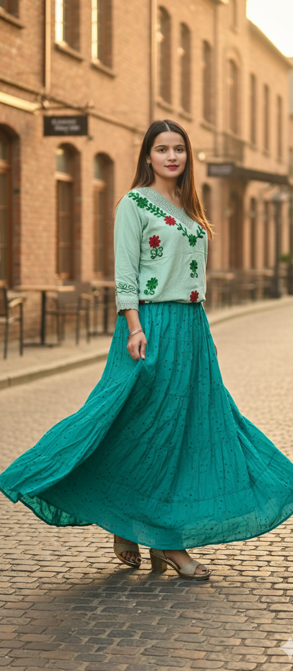 Sky blue colour pure cotton skirt (Z0459)