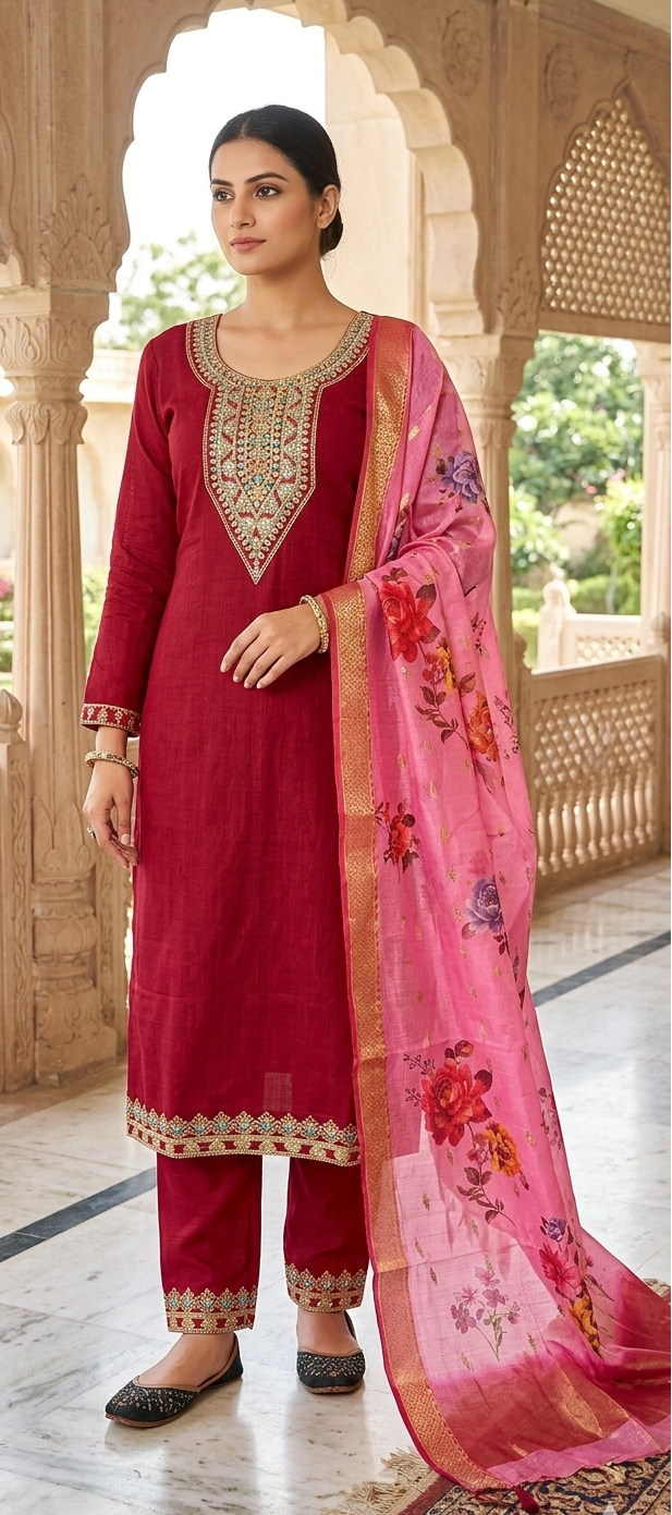 Maroon colour Partywear 3 piece suit (Z0593)