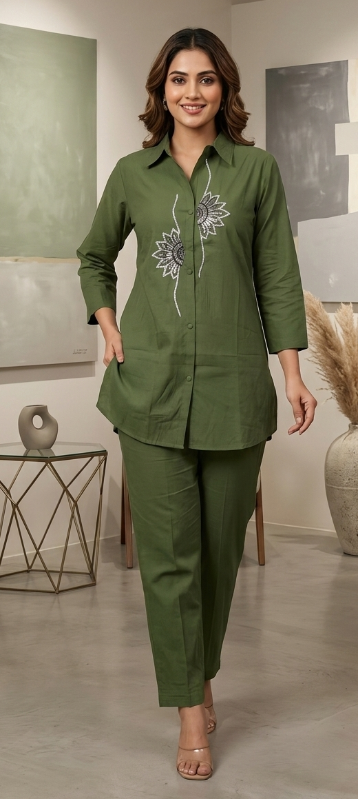 Green colour Premium cotton fabric cordset (Z0602)