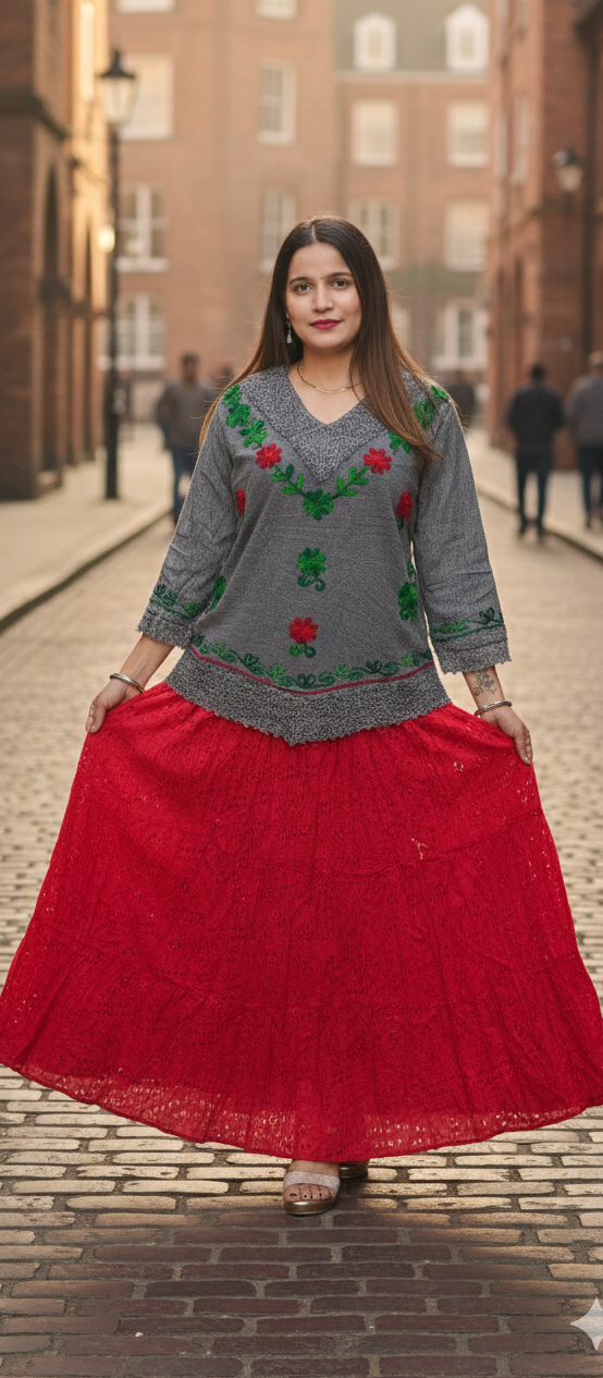 Red colour pure cotton skirt (Z0457)