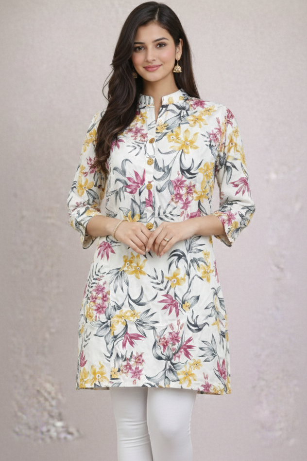 White and pink Pure cotton Kurti (Z0513)