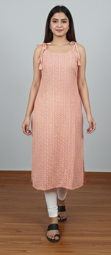 Peach colour chikan kari kurti (Z0583)