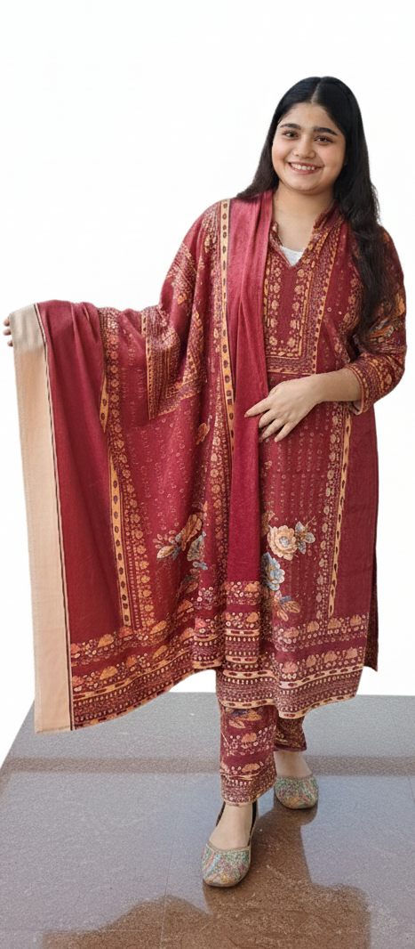 Rust Colour digital velvet 3 piece suit (ZO421)