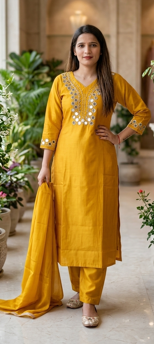 Yellow colour jorjot fabric 3 piece suit (Z0604)