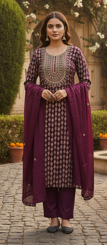 Wine colour plus size pure Reyon cotton fabric (Z0578)