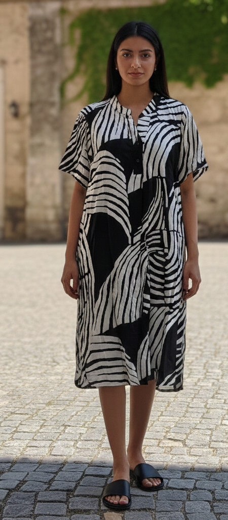 Black and white reyon cotton dress (Z0505)