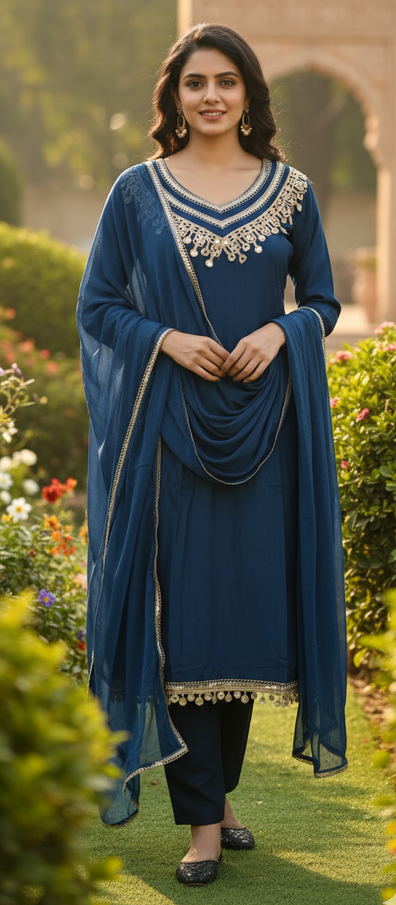 Teal Blue  colour Mirror work partywear suit (Z0575)