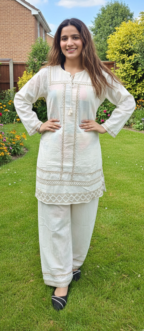 White colour cotton cordset (Z0476)
