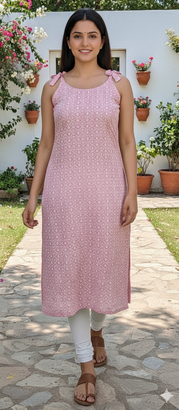 Pink colour chikan kari fabric kurti (Z0581)