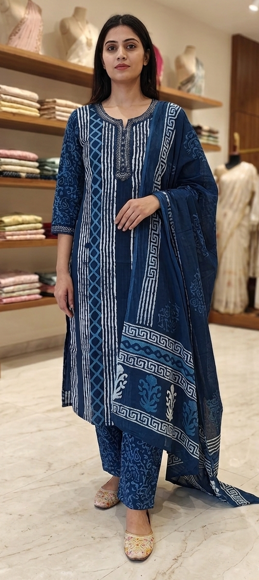 Blue colour cotton 3 piece suit (Z0624)