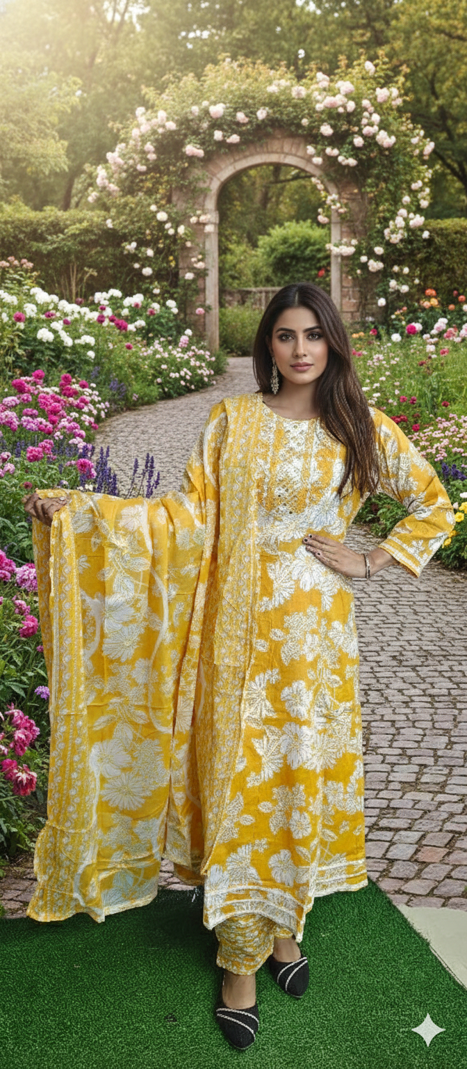 Yellow colour Pure cotton Anarkali (Z0473)