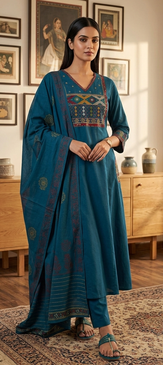 Blue colour cotton fabric 3 piece suit (Z0617)