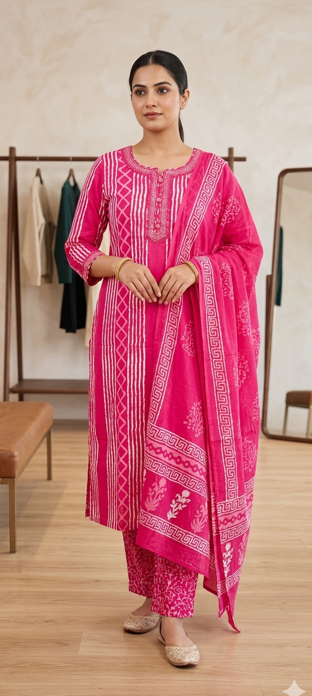 Pink Colour Cotton Fabric 3 Piece Suit (ZO623)